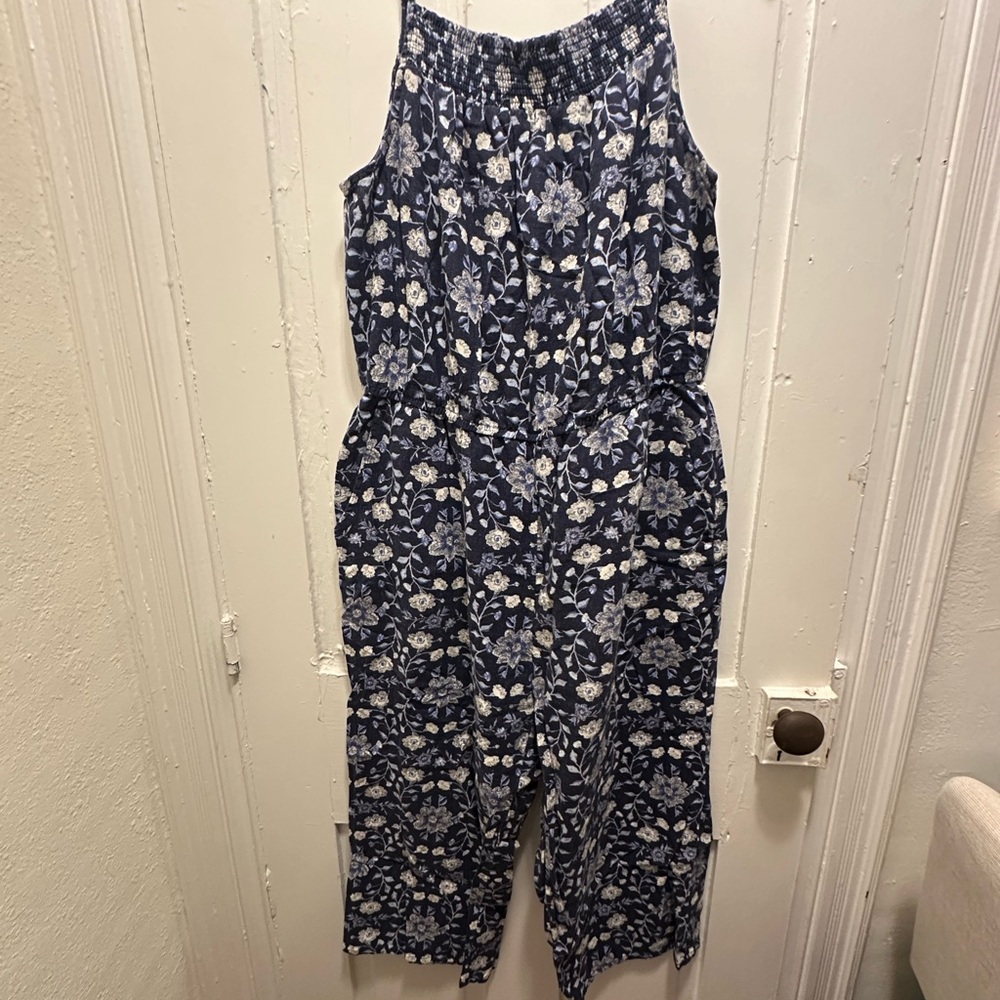 Old Navy Blue and White Jumpsuit with Relaxed Fit